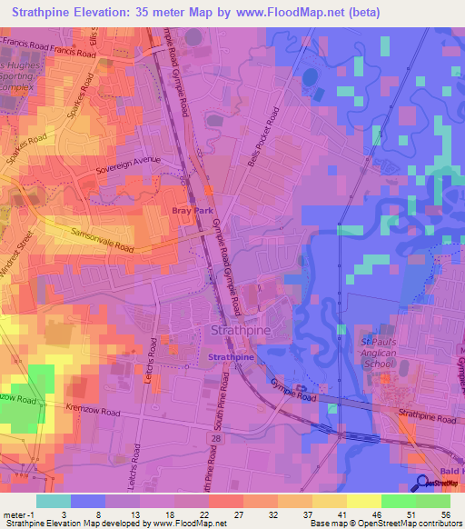 Strathpine,Australia Elevation Map