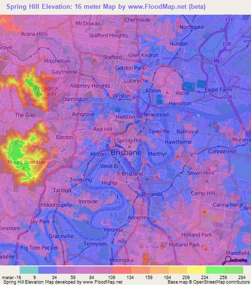 Spring Hill,Australia Elevation Map