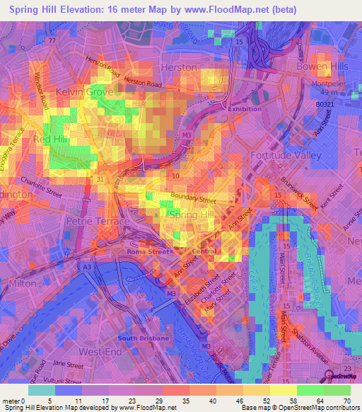 Spring Hill,Australia Elevation Map