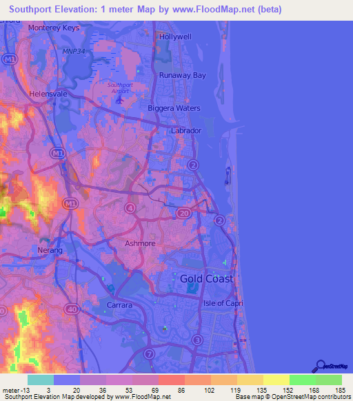 Southport,Australia Elevation Map