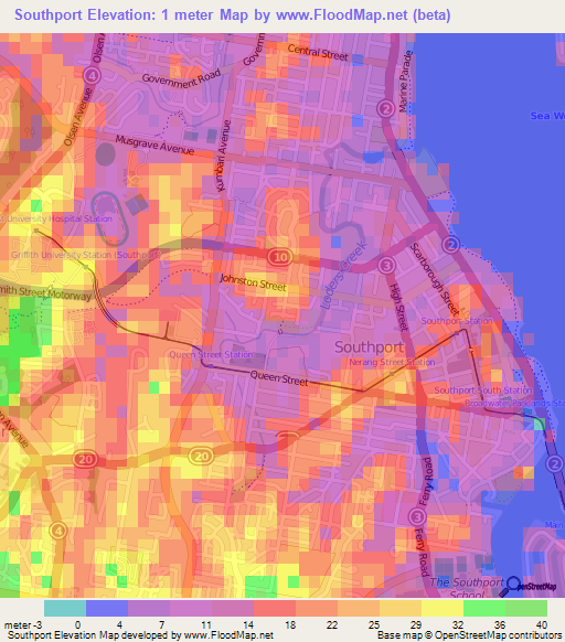 Southport,Australia Elevation Map