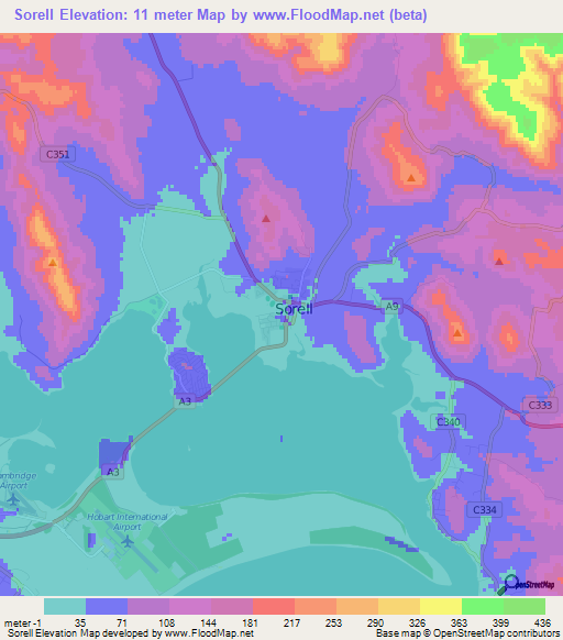 Elevation of Sorell,Australia Elevation Map, Topography, Contour