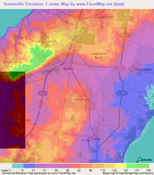 Somerville,Australia Elevation Map