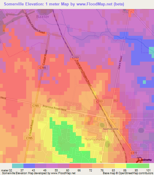 Somerville,Australia Elevation Map