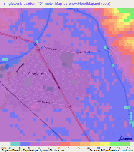 Singleton,Australia Elevation Map