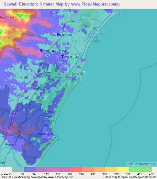 Sawtell,Australia Elevation Map