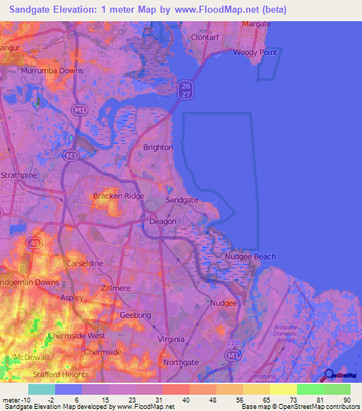 Sandgate,Australia Elevation Map