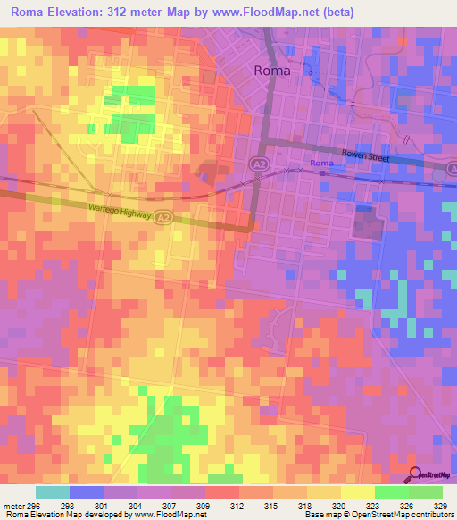 Roma,Australia Elevation Map