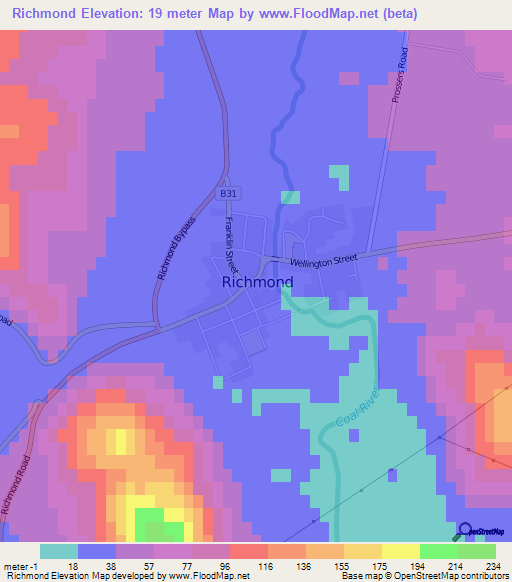 Richmond,Australia Elevation Map