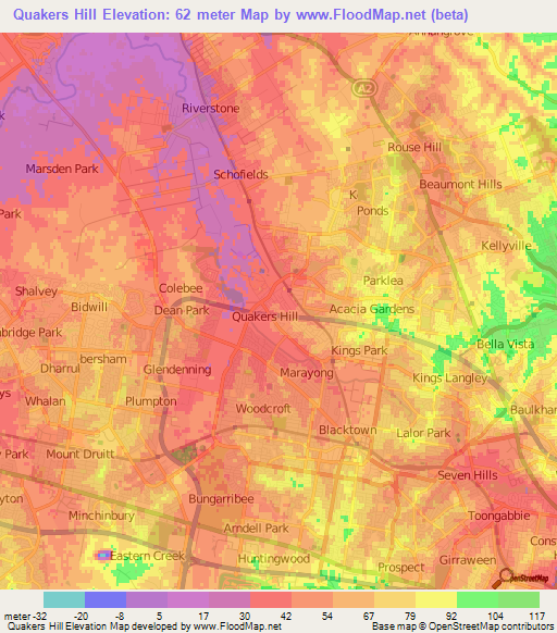 Quakers Hill,Australia Elevation Map