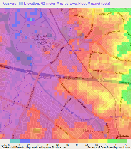 Quakers Hill,Australia Elevation Map