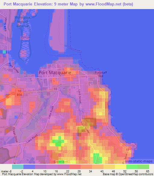 Port Macquarie,Australia Elevation Map
