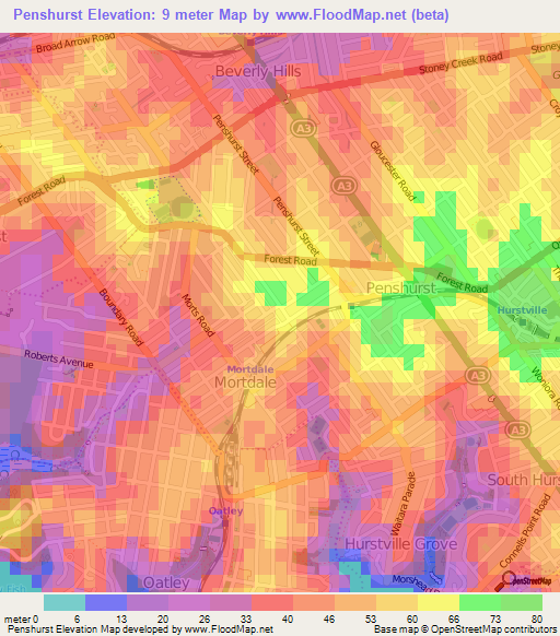 Penshurst,Australia Elevation Map