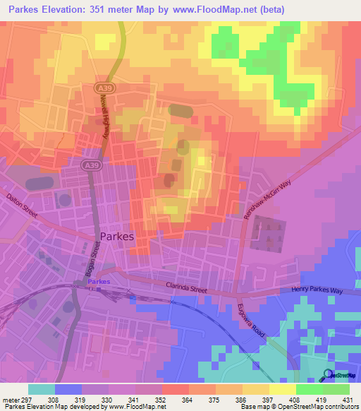 Parkes,Australia Elevation Map