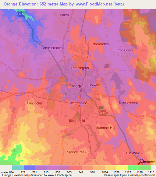 Orange,Australia Elevation Map