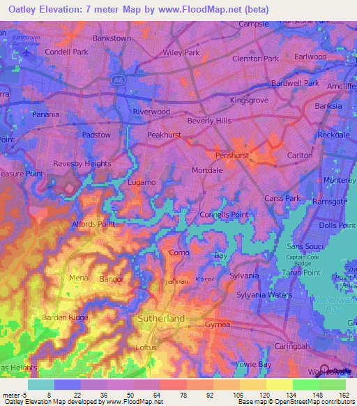 Oatley,Australia Elevation Map