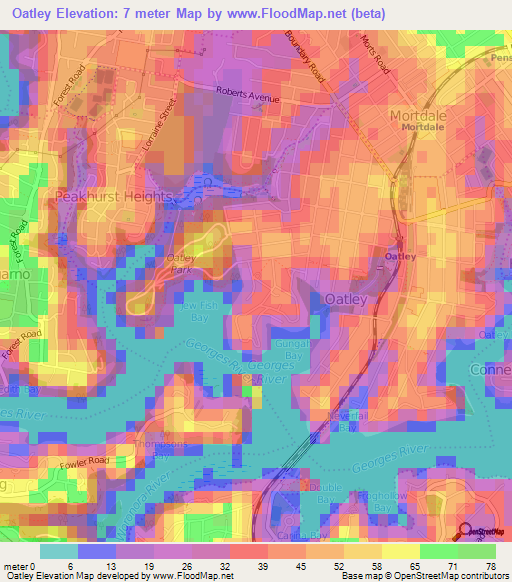 Oatley,Australia Elevation Map