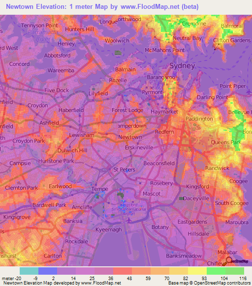 Newtown,Australia Elevation Map