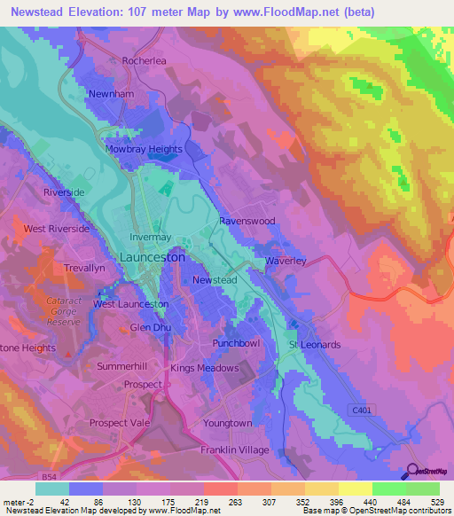 Newstead,Australia Elevation Map