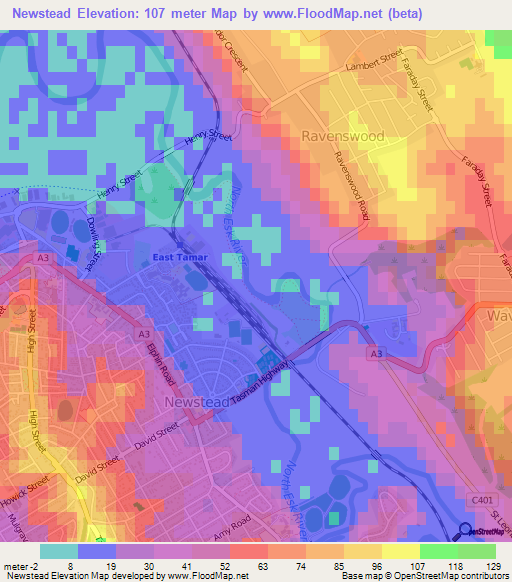 Newstead,Australia Elevation Map