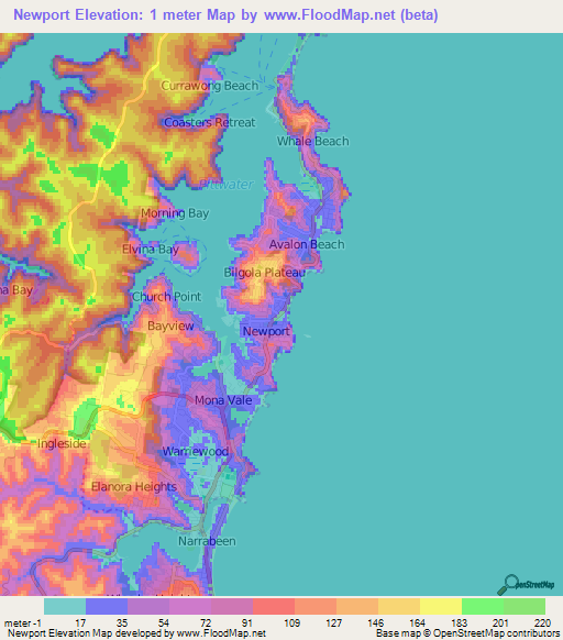 Newport,Australia Elevation Map