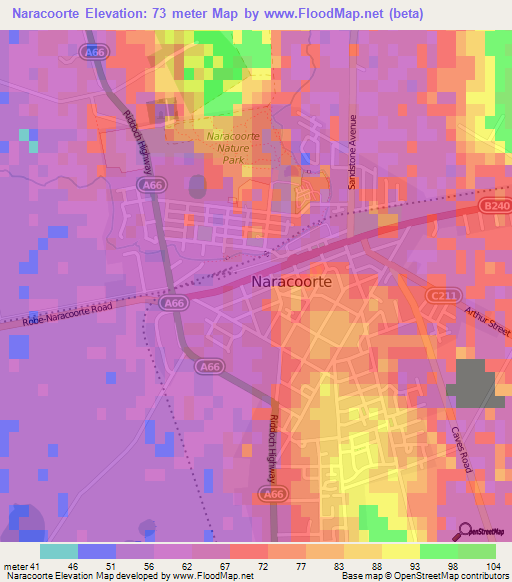 Naracoorte,Australia Elevation Map