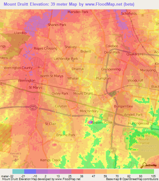 Mount Druitt,Australia Elevation Map