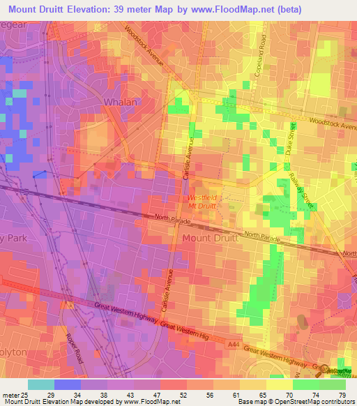 Mount Druitt,Australia Elevation Map