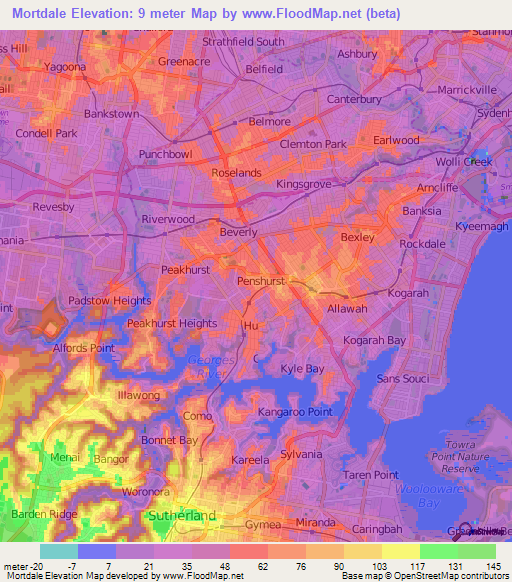 Mortdale,Australia Elevation Map