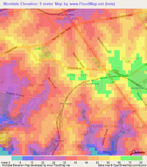 Mortdale,Australia Elevation Map