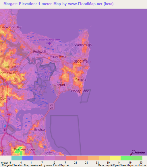 Margate,Australia Elevation Map