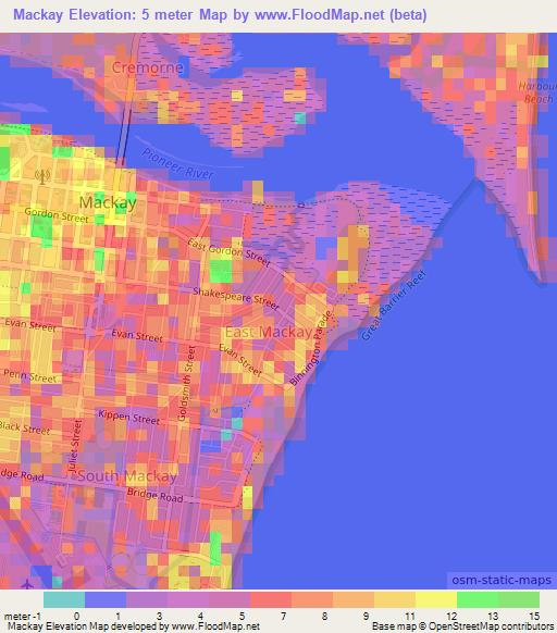 Mackay,Australia Elevation Map