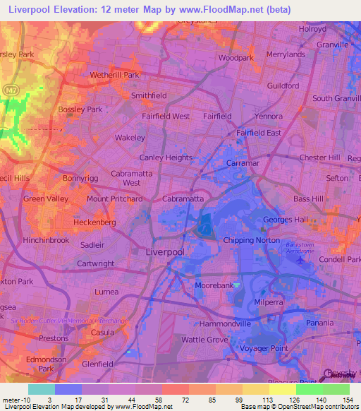 Liverpool,Australia Elevation Map