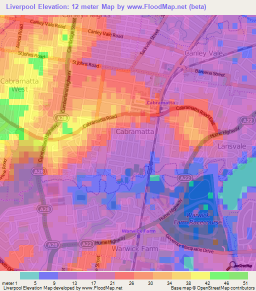 Liverpool,Australia Elevation Map