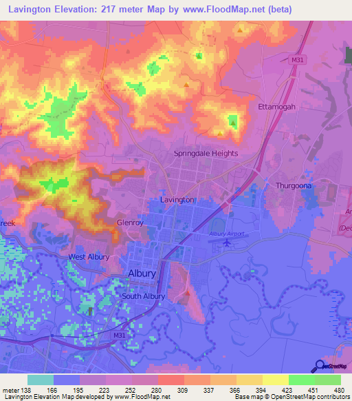 Lavington,Australia Elevation Map