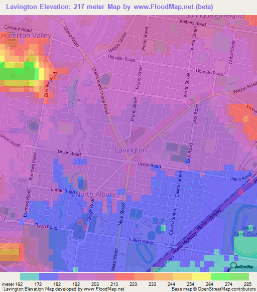 Lavington,Australia Elevation Map