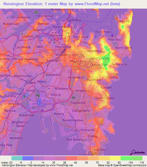 Kensington,Australia Elevation Map