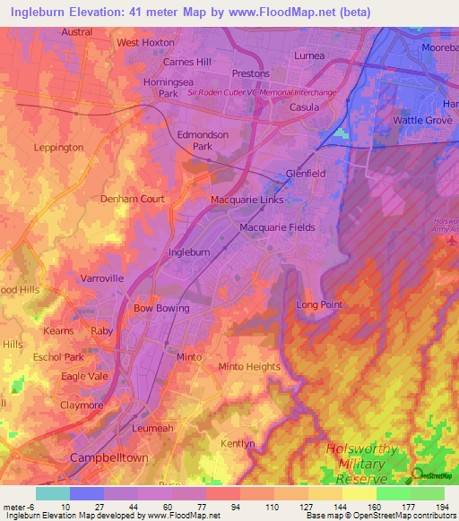 Ingleburn,Australia Elevation Map