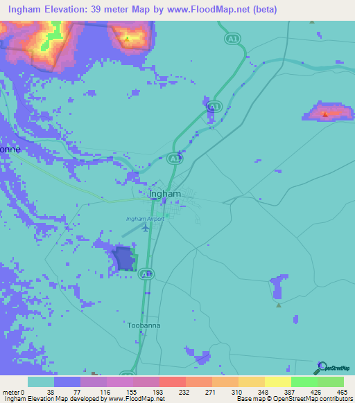 Ingham,Australia Elevation Map