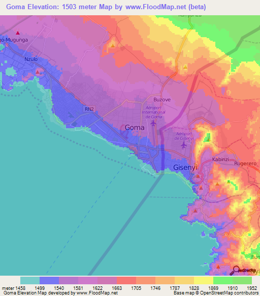 Goma,Congo (Kinshasa) Elevation Map