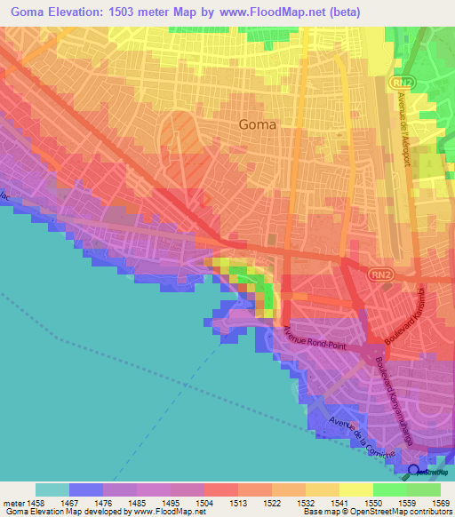 Goma,Congo (Kinshasa) Elevation Map