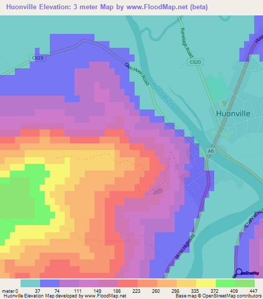 Huonville,Australia Elevation Map