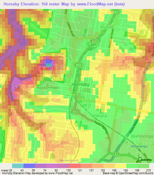 Hornsby,Australia Elevation Map