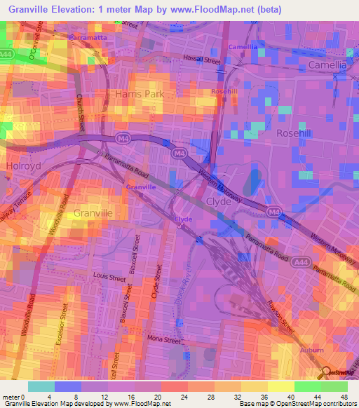 Granville,Australia Elevation Map