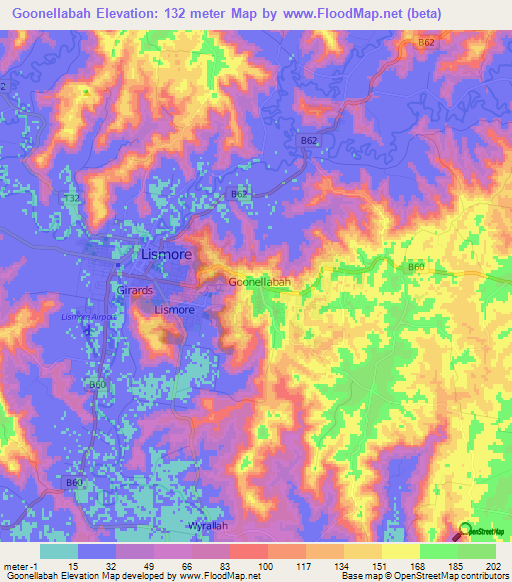 Goonellabah,Australia Elevation Map