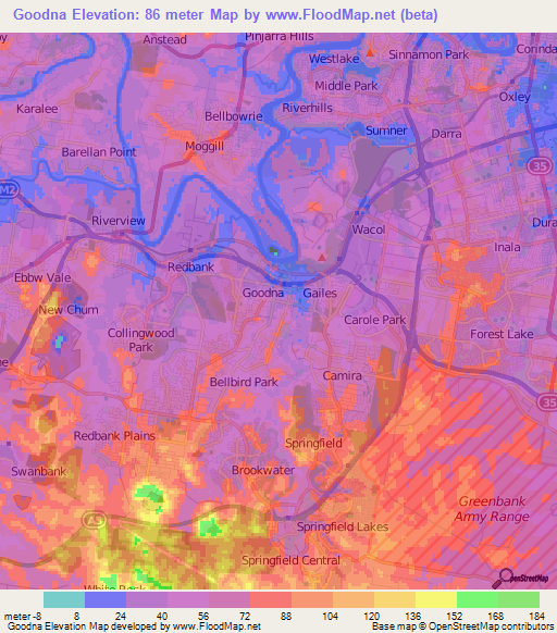 Goodna,Australia Elevation Map