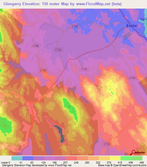 Glengarry,Australia Elevation Map