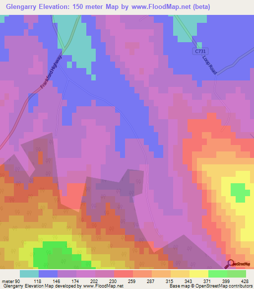 Glengarry,Australia Elevation Map