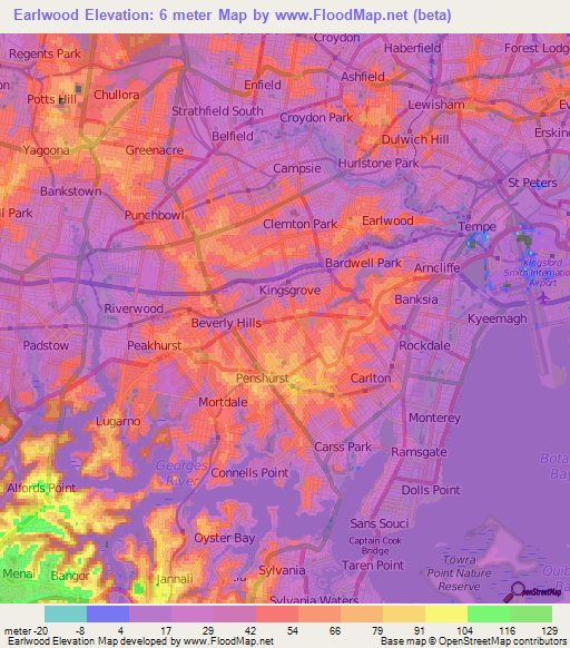 Earlwood,Australia Elevation Map