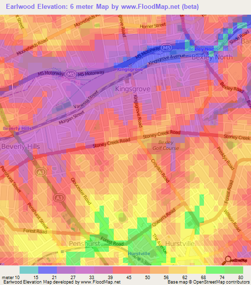 Earlwood,Australia Elevation Map